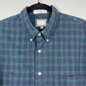 VTG Windsor Shirt Green Blue Men’s L Cotton Blend Short Sleeve Plaid Shirt‎